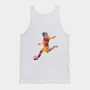 Girl Soccer Kick Watercolor Sports Player Tank Top